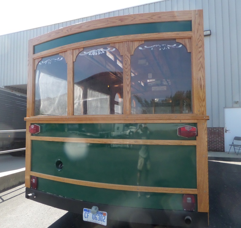 Trolley restoration, with steam bent wood trim and curved window moulding.